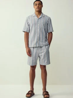 Next Bleu - Chemise texturée rayée à manches courtes New