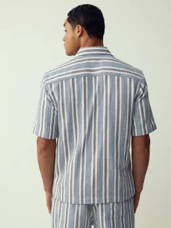 Next Bleu - Chemise texturée rayée à manches courtes New