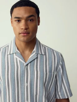 Next Bleu - Chemise texturée rayée à manches courtes New