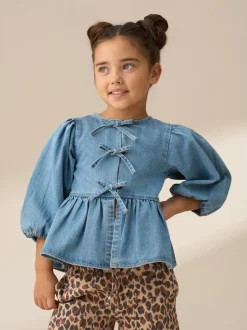 Angel & Rocket Bleu - Chemisiers Ria Broderie Cravate devant Péplum New