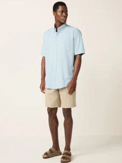 Next Bleu - Col Classique - Chemise à manches courtes en lin et coton mélangés Online