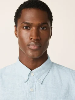 Next Bleu - Col Classique - Chemise à manches courtes en lin et coton mélangés Online