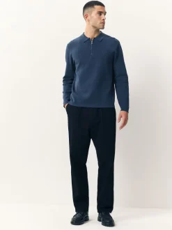 Next - Col zippé - Polo N.premium en maille à manches longues haut de gamme à manches longues Bleu Sale