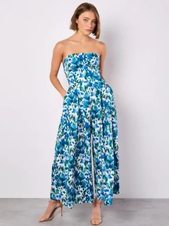 Apricot Bleu - Combinaison Ikat Floral Imprimé Bardot 100% coton Sale