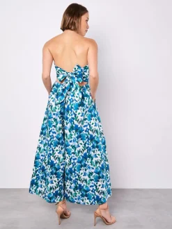 Apricot Bleu - Combinaison Ikat Floral Imprimé Bardot 100% coton Sale