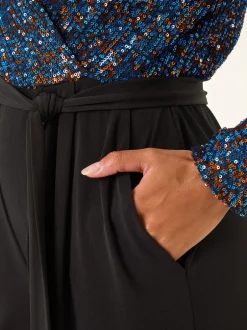 Roman Bleu - Combinaison Sequin Wrap Col en V extensible Hot