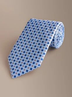 Next - Cravate géométrique en soie Signature italienne Bleu New