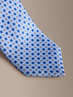 Next - Cravate géométrique en soie Signature italienne Bleu New