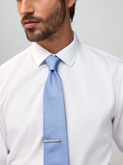 Next - Cravate texturée avec pince à cravate Bleu Clearance