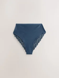 Next Bleu - Culotte en coton et dentelle 7 Pack Jambe haute taille haute