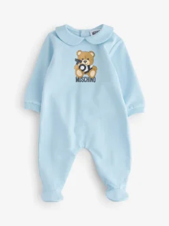 Moschino Bleu - Dors-bien bébé à logo, bonnet et bavoir avec coffret cadeau Sale