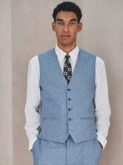 Next Bleu - Gilet de costume en lin Blend texturé Clearance