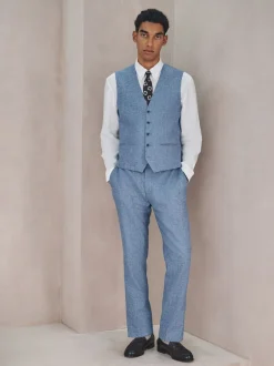 Next Bleu - Gilet de costume en lin Blend texturé Clearance
