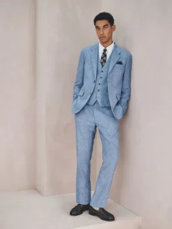 Next Bleu - Gilet de costume en lin Blend texturé Clearance