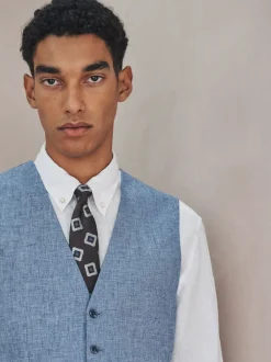 Next Bleu - Gilet de costume en lin Blend texturé Clearance