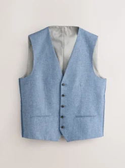 Next Bleu - Gilet de costume en lin Blend texturé Clearance