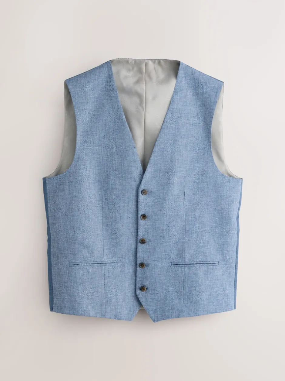Next Bleu - Gilet de costume en lin Blend texturé Clearance