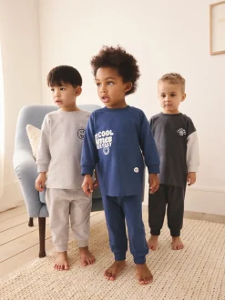 Next Bleu / Gris Slogan - Lot de 3 pyjamas décontractés (9mois à10ans) Outlet