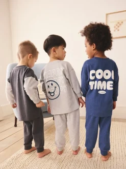 Next Bleu / Gris Slogan - Lot de 3 pyjamas décontractés (9mois à10ans) Outlet