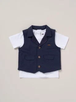 Little Gent Bleu - Ensemble chemise, gilet et short 100% coton Discount