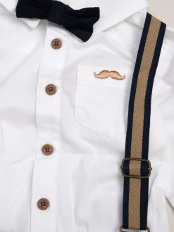 Little Gent - nœud papillon en velours côtelé avec nœud papillon et pantalon avec bretelles Bleu New