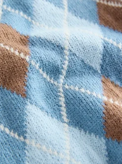 Next Bleu à losanges - Pull en coton à col rond en maille (3mois -7ans) New