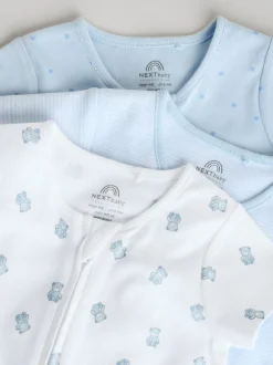 Next Bleu - Lot de 3 barboteuses zippées bidirectionnelles pour bébé (0 mois à 3 ans) Outlet