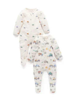 Purebaby Bleu - Lot de 2 combinaisons zippées imprimées Outlet