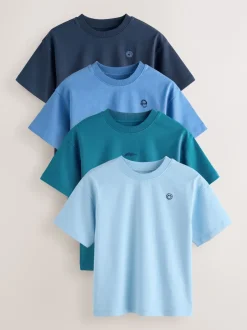 Next Bleu - Lot de 4 T-shirts à Manches courtes avec Logo Graphique sur la Poitrine (3-16ans) Online
