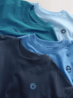 Next Bleu - Lot de 4 T-shirts à Manches courtes avec Logo Graphique sur la Poitrine (3-16ans) Online
