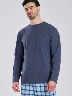 Loungeable Bleu - Ensemble pyjama haut en jersey et pantalon à carreaux brossé Online