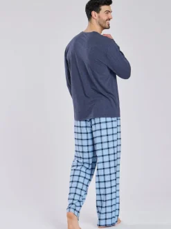 Loungeable Bleu - Ensemble pyjama haut en jersey et pantalon à carreaux brossé Online
