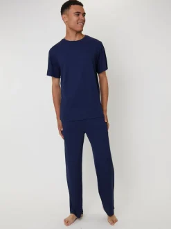 Loungeable Bleu - Ensemble Pjyamas gaufré à manches courtes et pantalon Discount