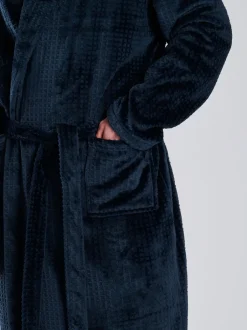 Loungeable Bleu - Robe de chambre à col châle en polaire coupe Gaufré