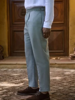 Next Bleu - Pantalon élégant en mélange de coton avec pattes d'ajustement sur le côté, lin et lyocell Clearance