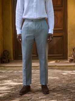 Next Bleu - Pantalon élégant en mélange de coton avec pattes d'ajustement sur le côté, lin et lyocell Clearance