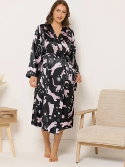 Yours Curve Bleu - Peignoir en satin New