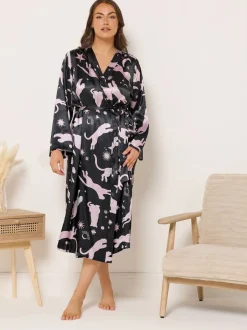 Yours Curve Bleu - Peignoir en satin New