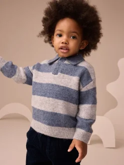 Next Bleu - Polo de rugby en maille rayée (3mois-7ans) Outlet