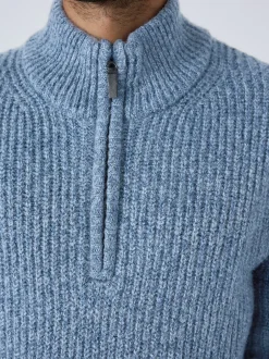 Next Bleu - Pull Coupe classique texturé en maille à col zippé avec laine Clearance