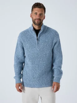 Next Bleu - Pull Coupe classique texturé en maille à col zippé avec laine Clearance