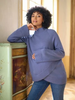 Seraphine Bleu - Pull de grossesse et d’allaitement à col roulé en cachemire mélangé haut de gamme Outlet