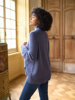 Seraphine Bleu - Pull de grossesse et d’allaitement à col roulé en cachemire mélangé haut de gamme Outlet