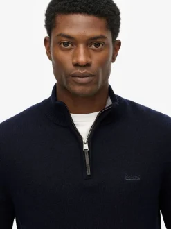 Superdry - Pull en laine Blend demi-zippé Bleu Clearance