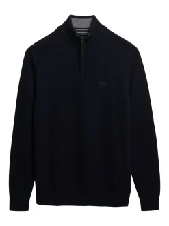 Superdry - Pull en laine Blend demi-zippé Bleu Clearance
