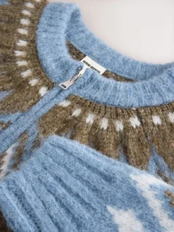 Nothing Ordinary Bleu - Pulls zippé en maille à carreaux Two Ordinary avec Motif Fair Isle Sale