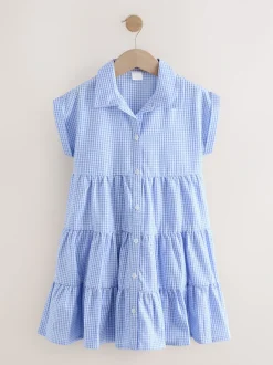 Next Bleu - Robe chemise à col chemise à volants vichy Cotton Rich School (3-14ans) New