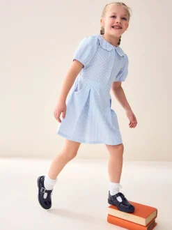 Next Bleu - Robe d'école Vichy à col festonné Cotton Rich (3-14ans) Sale