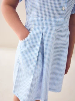 Next Bleu - Robe d'école Vichy à col festonné Cotton Rich (3-14ans) Sale