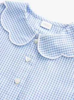 Next Bleu - Robe d'école Vichy à col festonné Cotton Rich (3-14ans) Sale